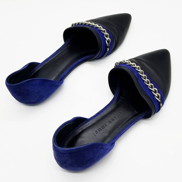 Jenni Kayne Chain D’Orsay Flats Slip On Black/Ink Royal Cobalt Blue Size 37 $595 - Picture 9 of 16